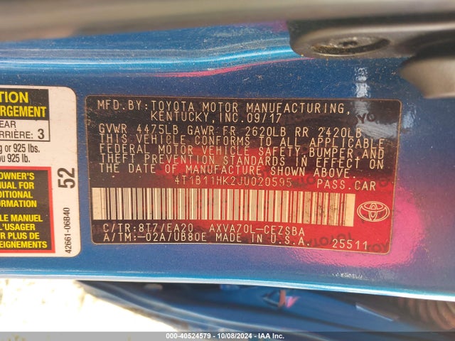 4T1B11HK2JU020595 Toyota a25a-fks
