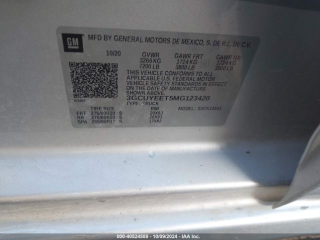 3GCUYEET5MG123420 Chevrolet Silverado 1500 4wd  Short Bed Rst