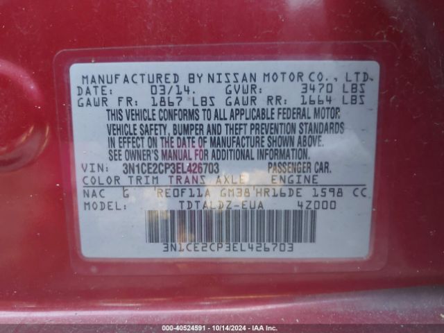 3N1CE2CP3EL426703 Nissan Versa Note Sv