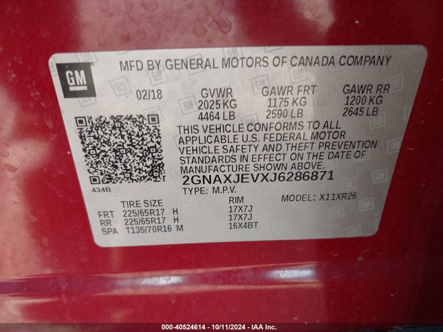 Chevrolet EQUINOX LT 2018 2GNAXJEVXJ6286871 Image 9