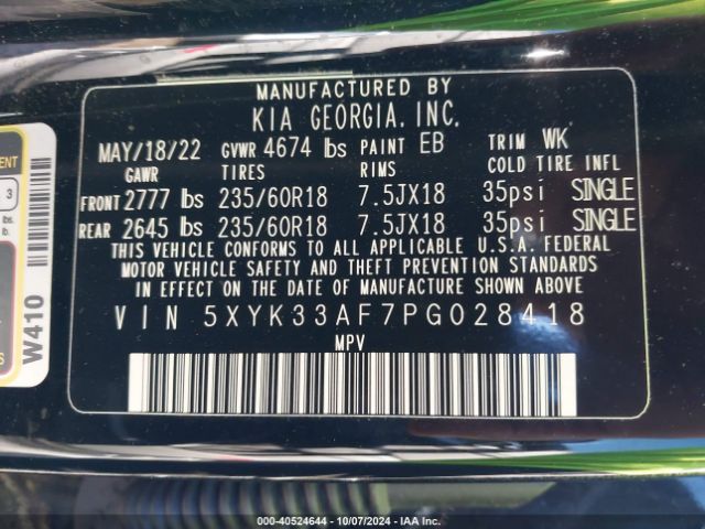 5XYK33AF7PG028418 KIA Sportage Ex