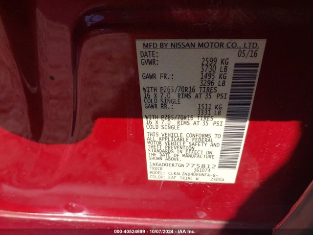 Nissan Frontier Sv 2016 1N6AD0ER7GN775812 Image 9