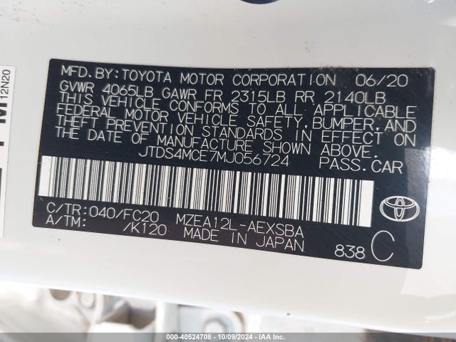 Toyota COROLLA SE 2021 JTDS4MCE7MJ056724 Image 9