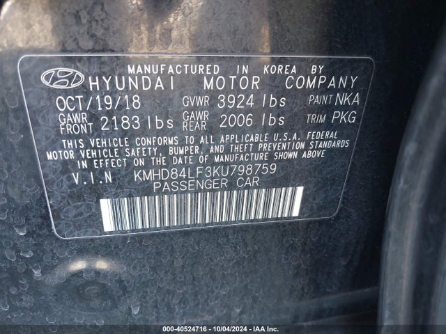 Hyundai Elantra 2019 KMHD84LF3KU798759 Image 22