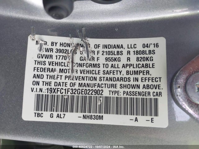 Honda Civic Ex-t 2016 19XFC1F32GE022902 Image 9