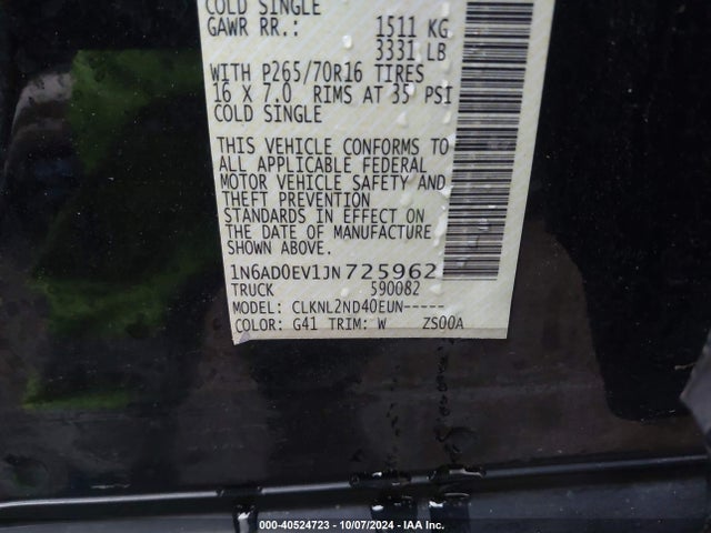 Nissan Frontier Sv 2018 1N6AD0EV1JN725962 Image 9