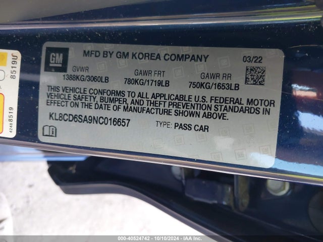 Chevrolet Spark Fwd 1lt Automatic 2022 KL8CD6SA9NC016657 Image 9