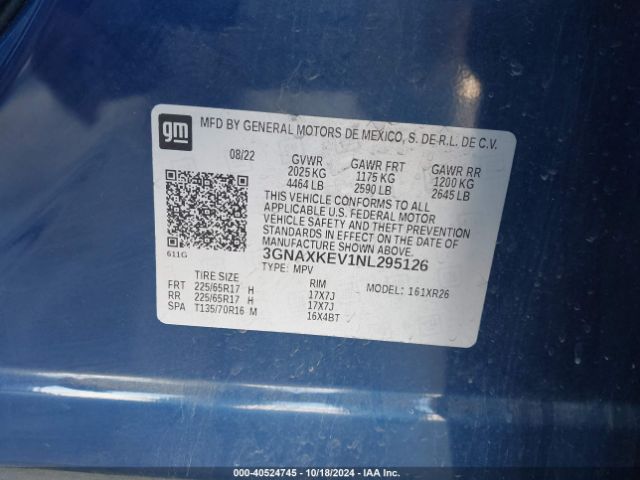 3GNAXKEV1NL295126 Chevrolet Equinox Fwd Lt