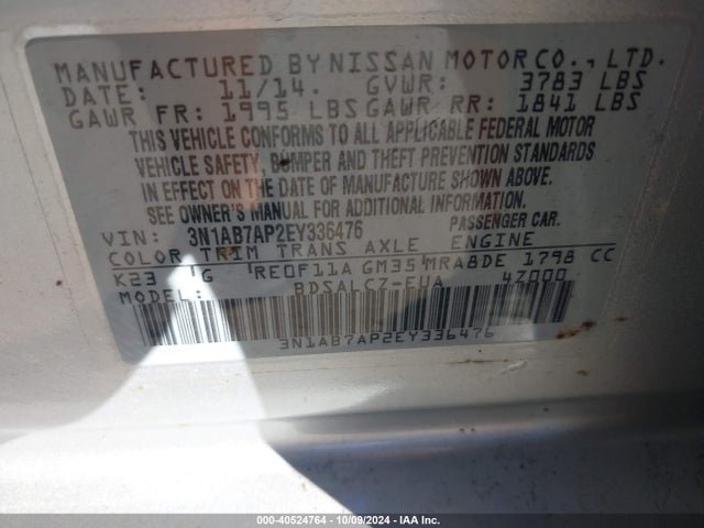 Nissan SENTRA S 2014 3N1AB7AP2EY336476 Image 9
