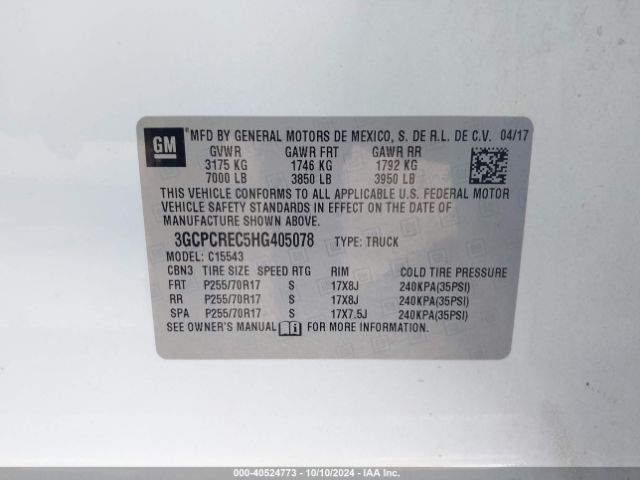 3GCPCREC5HG405078 Chevrolet Silverado 1500 1lt