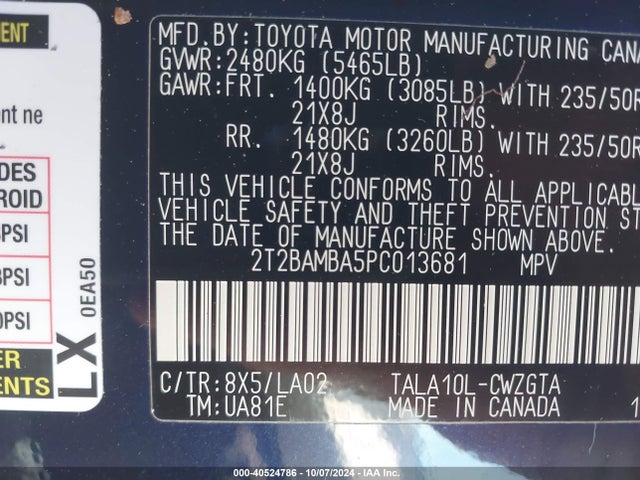 2T2BAMBA5PC013681 Lexus Rx 350 Luxury