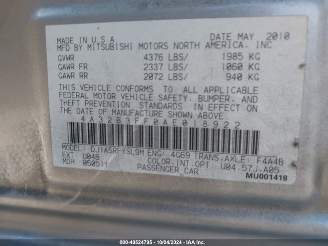 2010 MITSUBISHI GALANT 4A32B3FF0AE018922 Photo 8