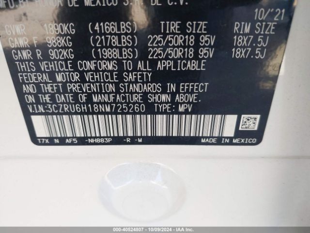 3CZRU6H18NM725260 Honda Hr-v Awd Sport