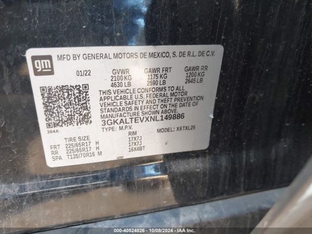 3GKALTEVXNL149886 GMC Terrain Awd Sle