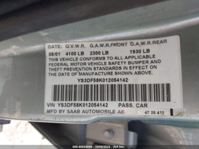 2001 SAAB 9-3 YS3DF58K012054142 Photo 8