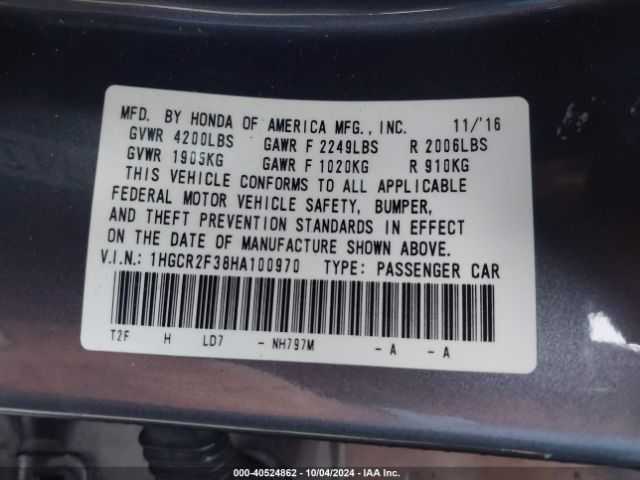 1HGCR2F38HA100970 Honda ACCORD LX