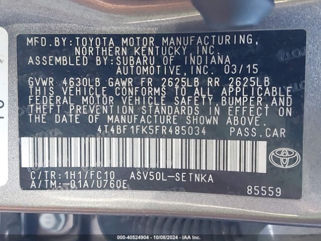 4T4BF1FK5FR485034 Toyota CAMRY LE