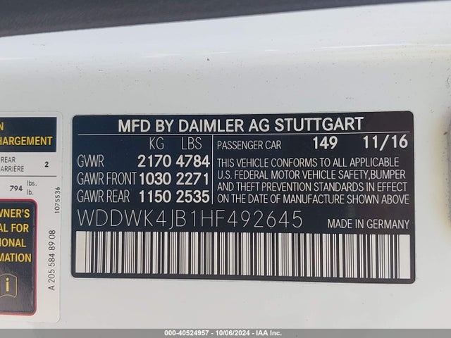 WDDWK4JB1HF492645 Mercedes-Benz C 300