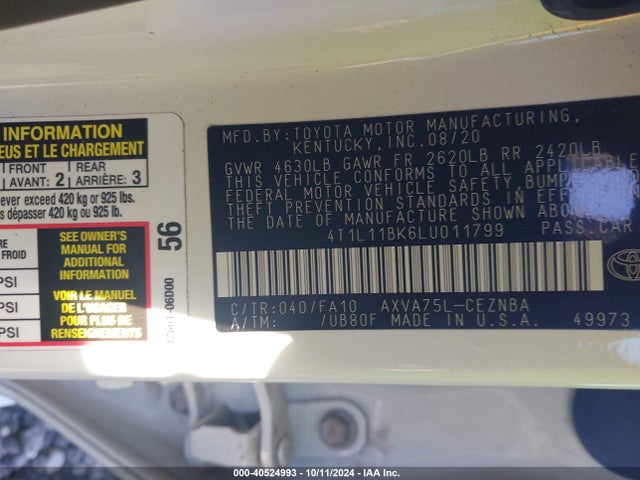 Toyota Camry Le Awd 2020 4T1L11BK6LU011799 Image 9