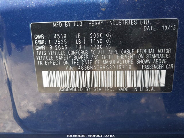 Subaru Legacy 2.5i Premium 2016 4S3BNAC69G3019719 Image 9
