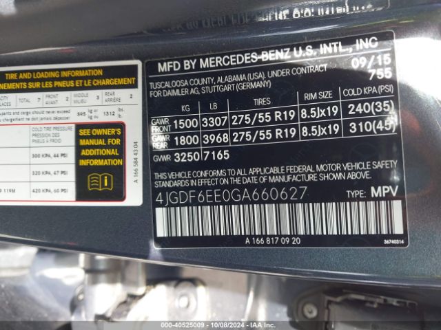 4JGDF6EE0GA660627 Mercedes-Benz Gl 450 4matic