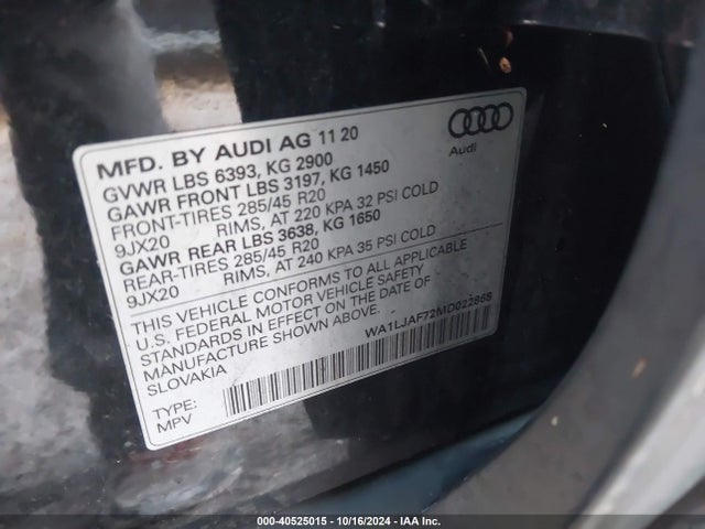 WA1LJAF72MD022868 Audi Q7 Premium Plus 45 Tfsi Quattro Tiptronic