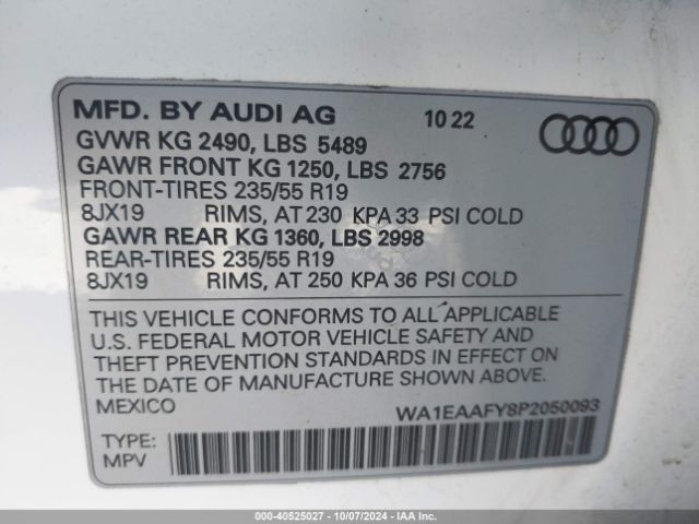 WA1EAAFY8P2050093 Audi Q5 Premium Plus 45 Tfsi S Line Quattro
