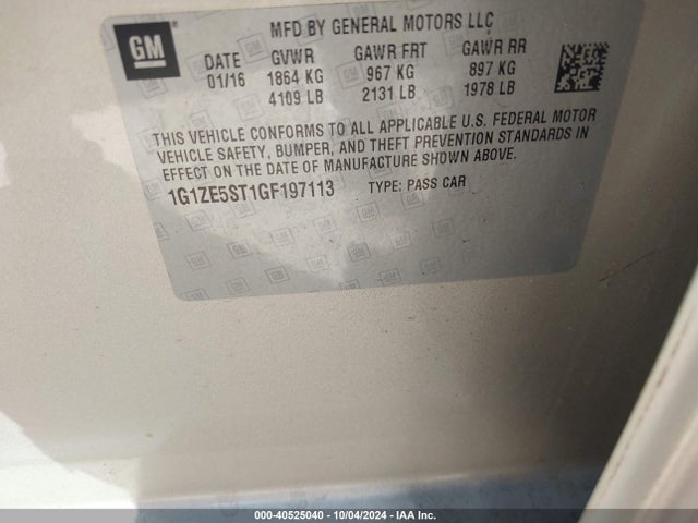 Chevrolet MALIBU 1LT 2016 1G1ZE5ST1GF197113 Image 9