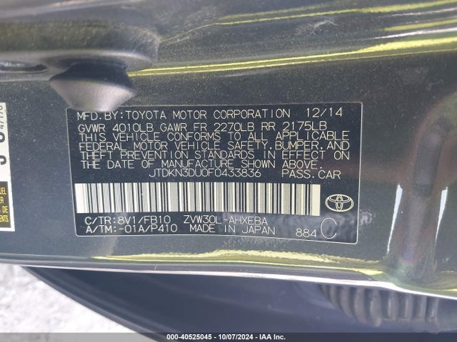 Toyota Prius Three 2015 JTDKN3DU0F0433836 Image 9