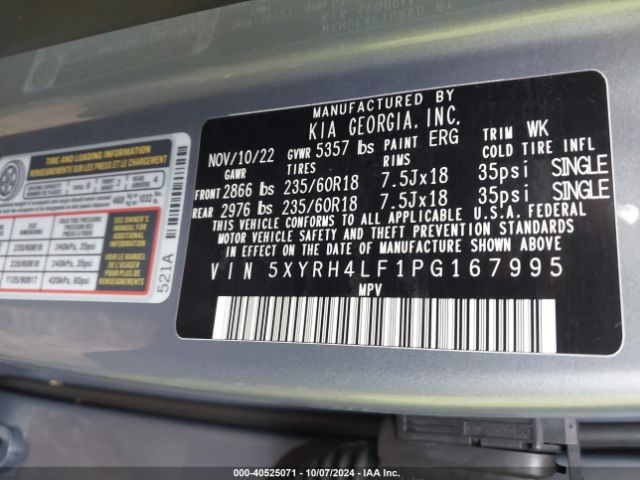 5XYRH4LF1PG167995 KIA SORENTO EX