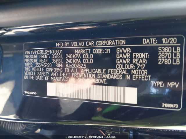 YV4102RL6M1749301 Volvo Xc60 T5 Inscription