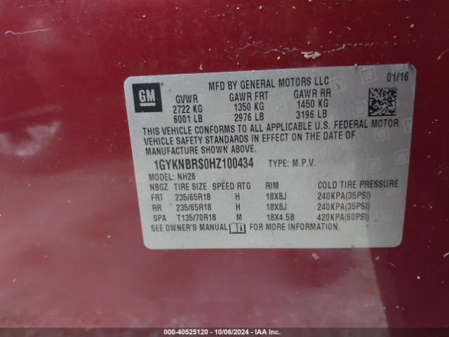1GYKNBRS0HZ100434 Cadillac XT5 LUXURY