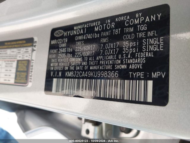 KM8J2CA49KU998366 Hyundai TUCSON SE