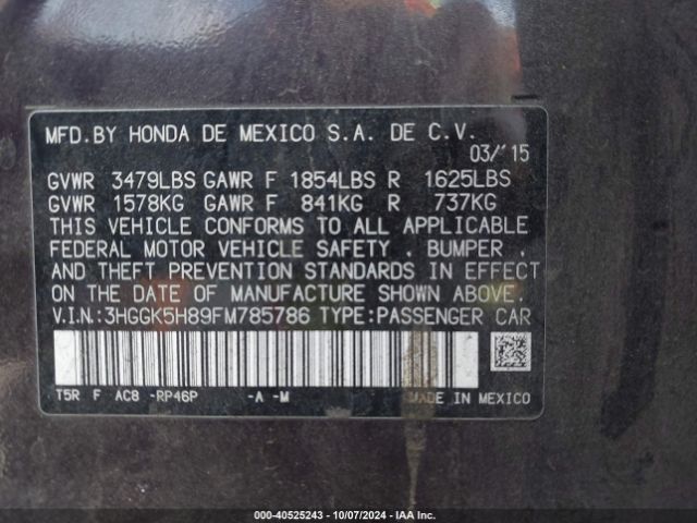 3HGGK5H89FM785786 Honda Fit Ex/ex-l