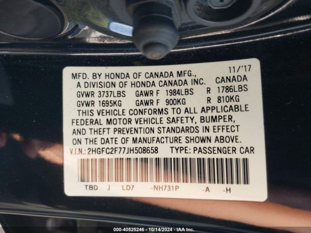 2HGFC2F77JH508658 Honda CIVIC EX