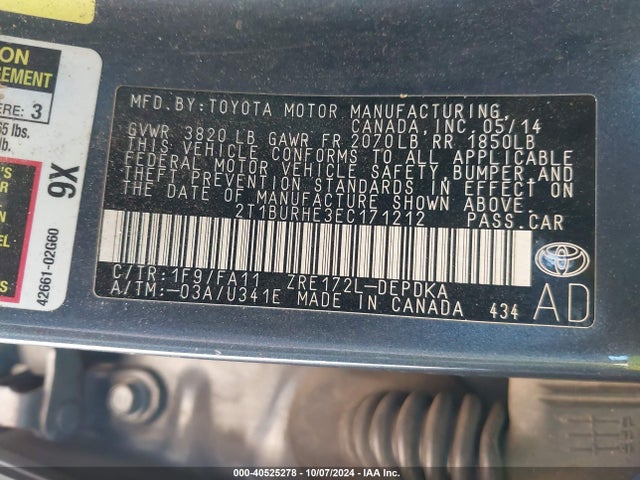 Toyota COROLLA L 2014 2T1BURHE3EC171212 Image 9