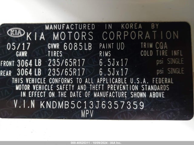 KIA SEDONA LX 2018 KNDMB5C13J6357359 Image 9