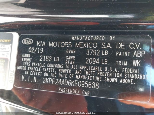 3KPF24AD6KE095638 KIA FORTE FE