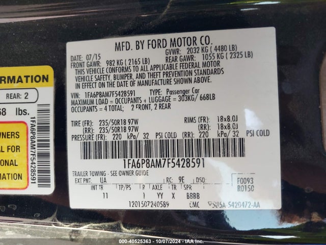 Ford Mustang V6 2015 1FA6P8AM7F5428591 Image 9