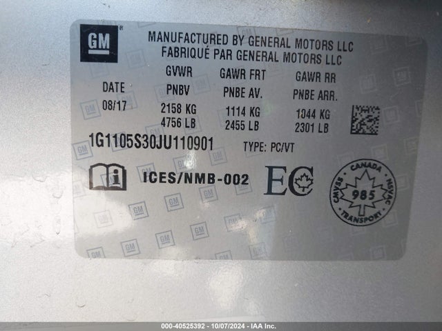 Chevrolet IMPALA 1LT 2018 1G1105S30JU110901 Image 9