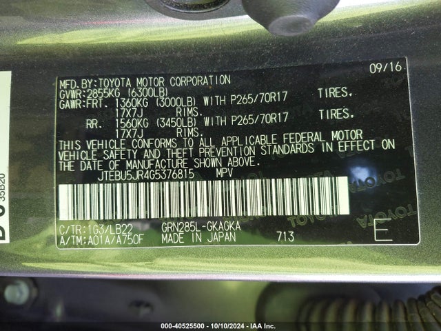 Toyota 4runner Sr5 Premium 2016 JTEBU5JR4G5376815 Image 9