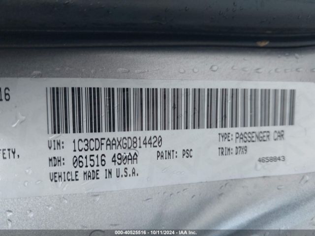 1C3CDFAAXGD814420 Dodge DART SE