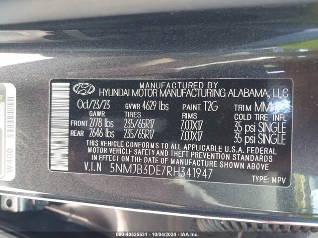 5NMJB3DE7RH341947 Hyundai TUCSON SEL