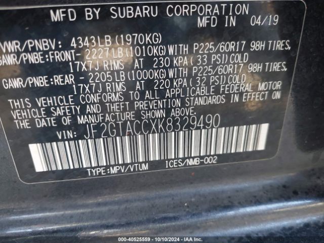 JF2GTACCXK8329490 Subaru Crosstrek 2.0i Premium