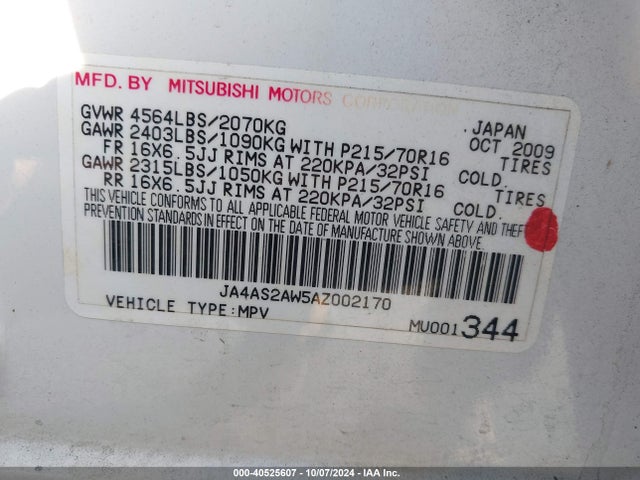 2010 MITSUBISHI OUTLANDER JA4AS2AW5AZ002170 Photo 8