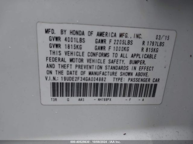 19UDE2F34GA004882 Acura Ilx 2.4l/acurawatch Plus Package