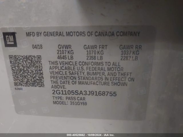 2G1105SA3J9168755 Chevrolet IMPALA 1LT