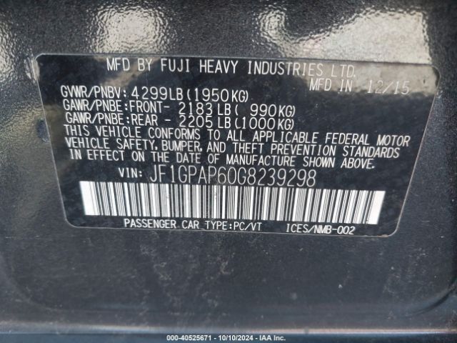 JF1GPAP60G8239298 Subaru Impreza 2.0i Sport Premium