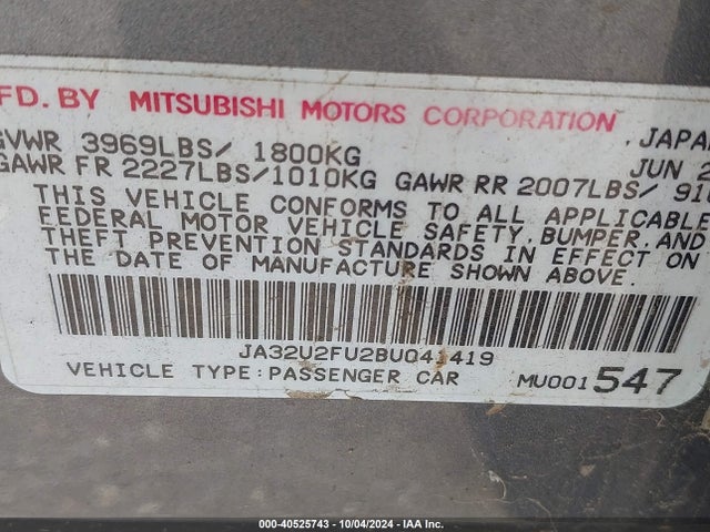 2011 MITSUBISHI LANCER JA32U2FU2BU041419 Photo 8