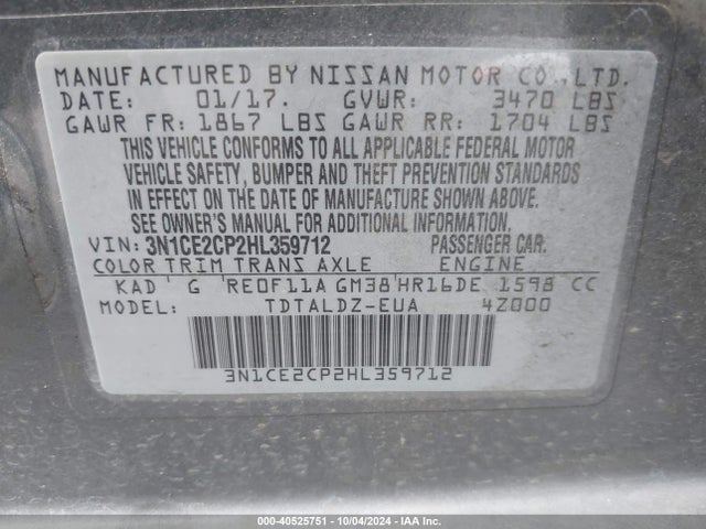 Nissan Versa Note Sv 2017 3N1CE2CP2HL359712 Image 9